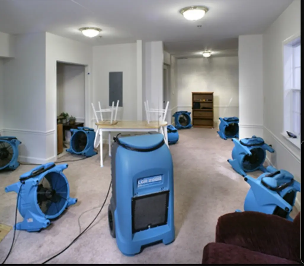 Air movers and dehumidifier setup for Water Damage Restoration in Roanoke Rapids